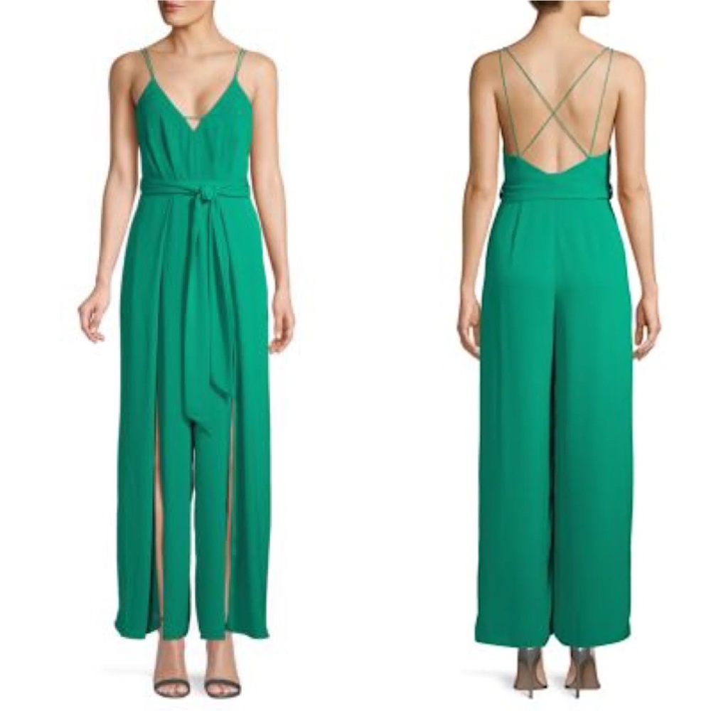 Avec Les Filles Split Leg Jumpsuit Jungle Green
